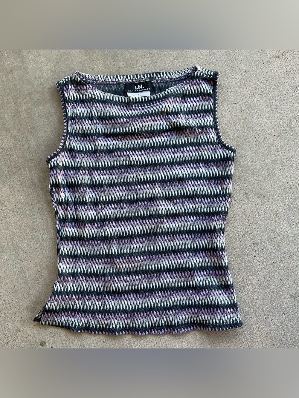 Vinrage IN  Sleeveless Knit Tank Top - Black, White & Purple Striped